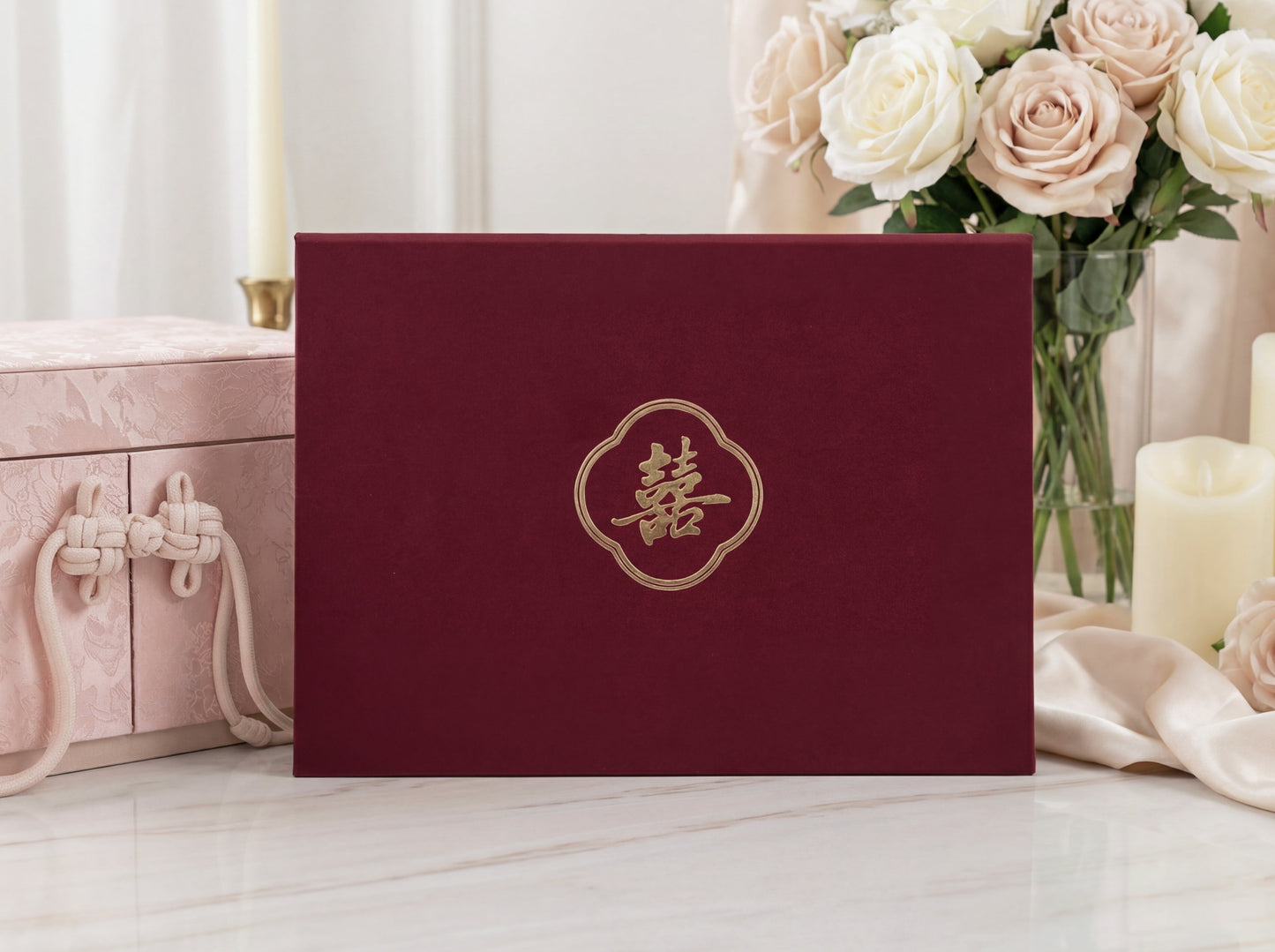 Burgundy Wedding / ROM / Marriage Certificate Holder with personalised printing