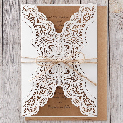 Wedding Invitation Card-14113PK-Laser Rustic - Wforwedding