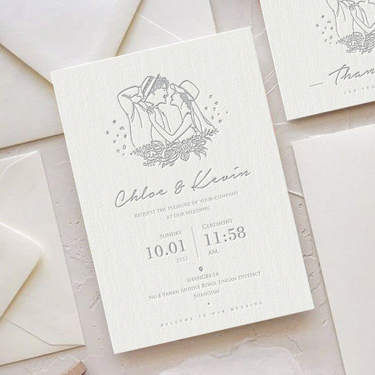 Letterpress Wedding Invitation Card--606LD